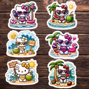 Hello Kitty Beach-Themed Sticker Bundle – Cute Summer Vibes